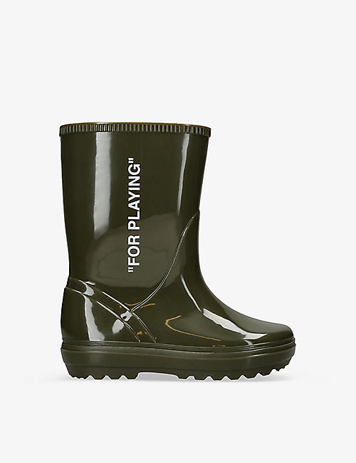 OFF-WHITE C/O VIRGIL ABLOH: For Playing slogan-print high-leg rubber boots 4-9 years