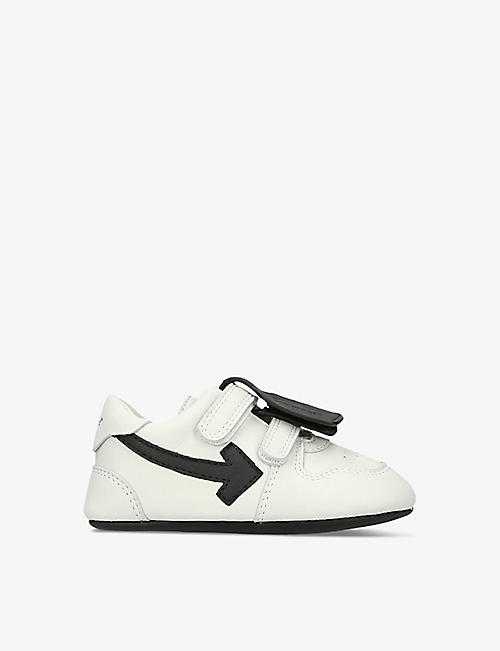 OFF-WHITE C/O VIRGIL ABLOH: Out of Office logo-embroidered leather low-top crib shoes 0-12 months