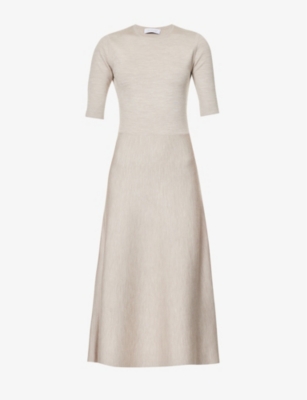 Gabriela Hearst Womens Oatmeal Seymore Flared-hem Wool Cashmere And Silk-blend Midi Dress