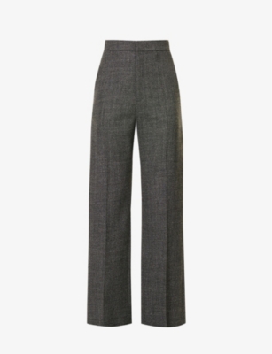 LOEWE LOEWE WOMEN'S BLACK/WHITE CENTRE-CREASE STRAIGHT-LEG HIGH-RISE WOOL TROUSERS