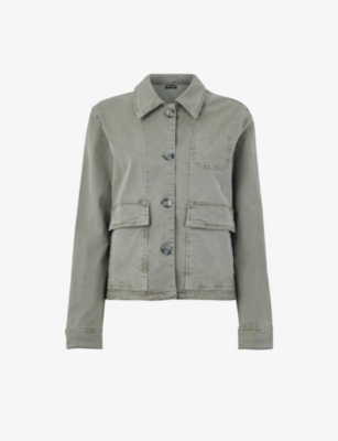 Whistles Marie Long-sleeve Regular-fit Cotton Jacket In Khaki/olive