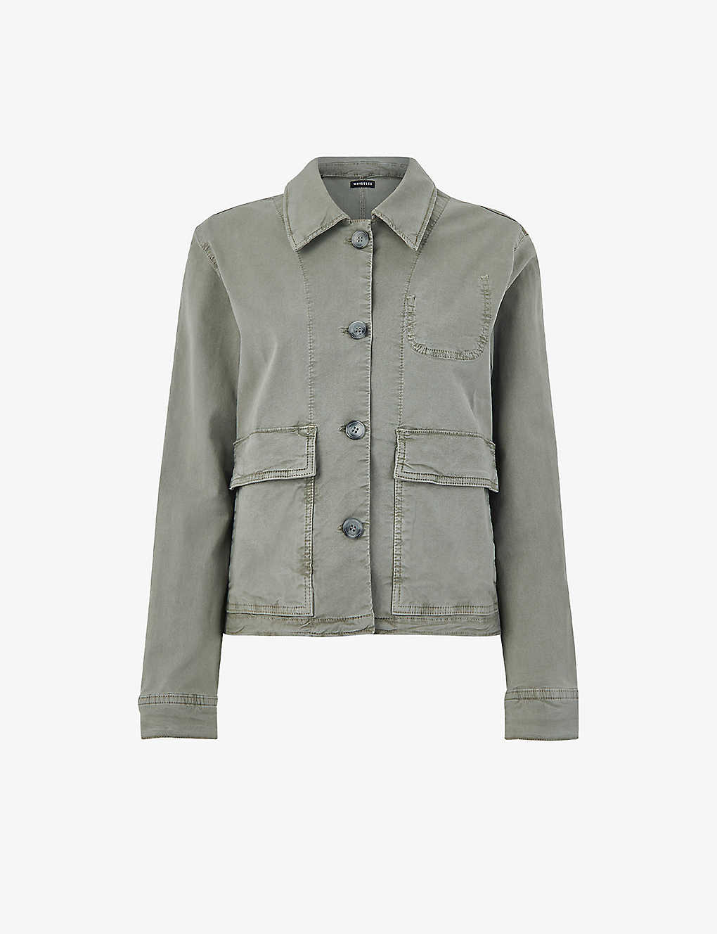 Whistles Marie Long-sleeve Regular-fit Cotton Jacket In Khaki/olive
