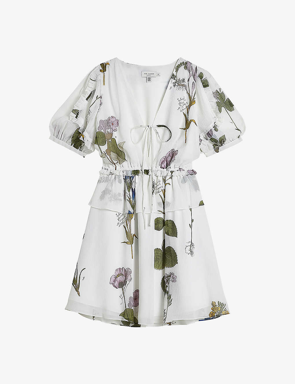 TED BAKER TED BAKER WOMEN'S WHITE JALIYAA FLORAL-PRINT PUFF-SLEEVED RECYCLED POLYESTER-BLEND MINI DRESS,68836284