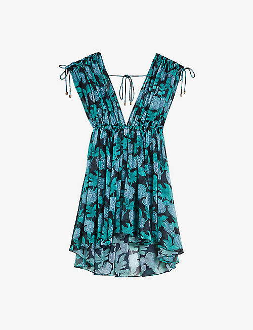 TED BAKER: Aimeeii plunge-neck woven mini cover-up