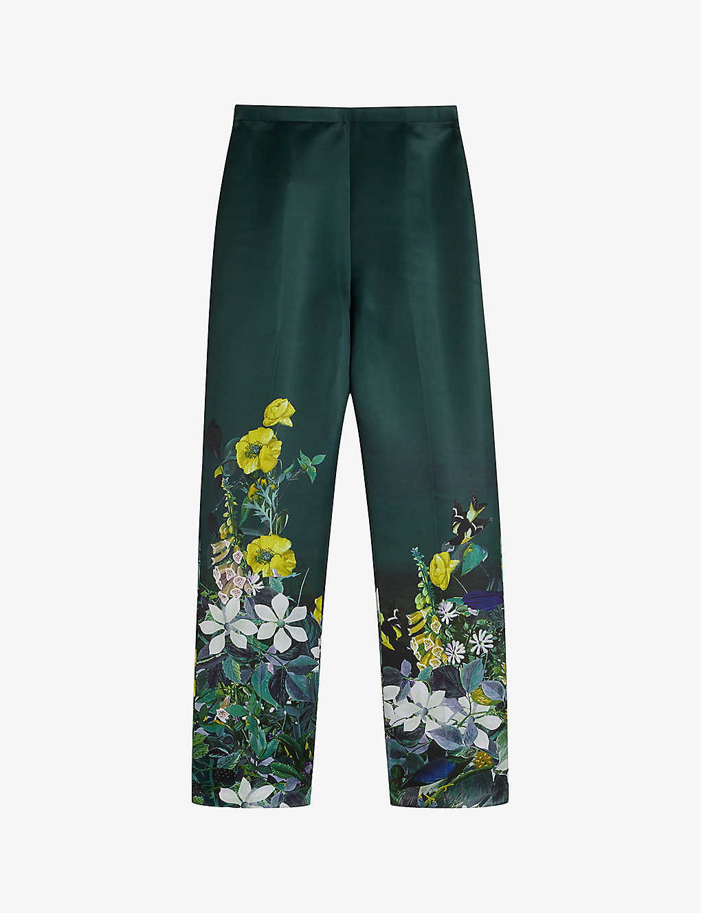 TED BAKER TED BAKER WOMEN'S DK-GREEN AIKAAT FLORAL-PRINT TAPERED-LEG MID-RISE WOVEN TROUSERS,68838738