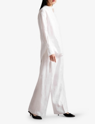 Shop Ted Baker Dorahh Long-sleeve Relaxed-fit Linen Shirt In White