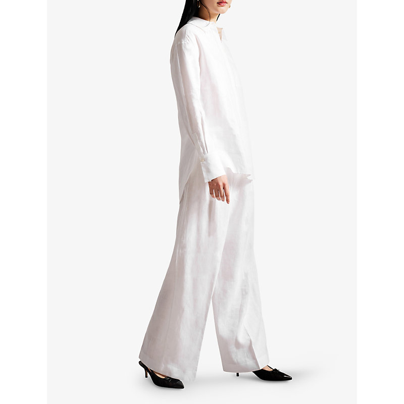 Shop Ted Baker Women's White Dorahh Long-sleeve Relaxed-fit Linen Shirt