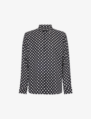 SAINT LAURENT: Polka-dot long-sleeved regular-fit silk shirt