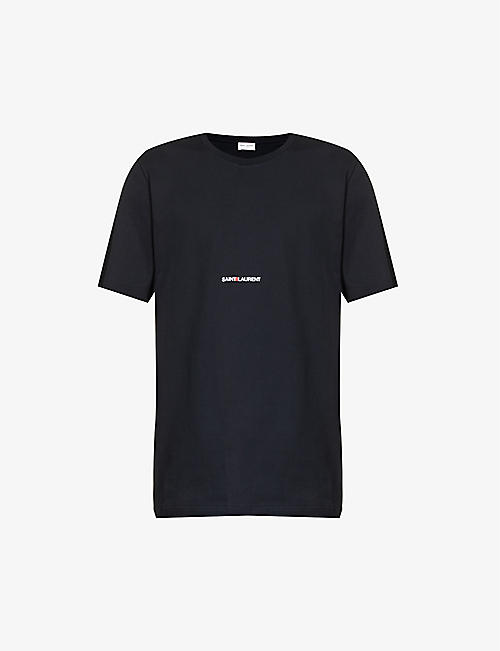 SAINT LAURENT: Crewneck brand-print cotton-jersey T-shirt