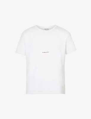 SAINT LAURENT - Crewneck brand-print cotton-jersey T-shirt | Selfridges.com