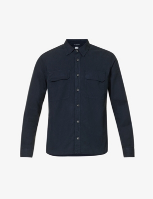 C.p. Company Blue Jacket With Classic Collar And Logo Patch On The Sleeve In Cotton Man In Total Eclipse