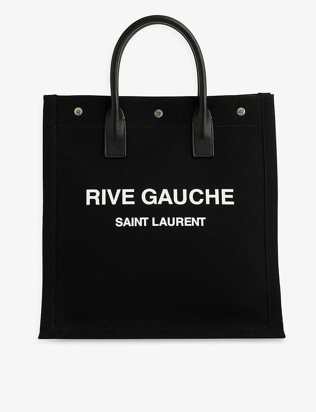 Shop Saint Laurent Noe Cabas Rive Gauche Cotton Tote Bag In Nero Bianco