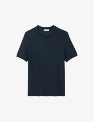 Sandro Mens Bleus Silvio Round-neck Relaxed-fit Woven T-shirt In Bleus