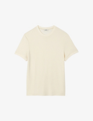 Sandro Mens Naturels Silvio Round-neck Relaxed-fit Woven T-shirt In Naturels
