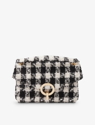 SANDRO SANDRO WOMENS NOIR / GRIS YZA HOUNDSTOOTH-TWEED SHOULDER BAG 1 SIZE,68847082