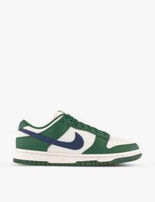 NIKE NIKE WOMENS GORGE GREEN NAVY DUNK LOW PERFORATED LEATHER LOW-TOP TRAINERS,68848904