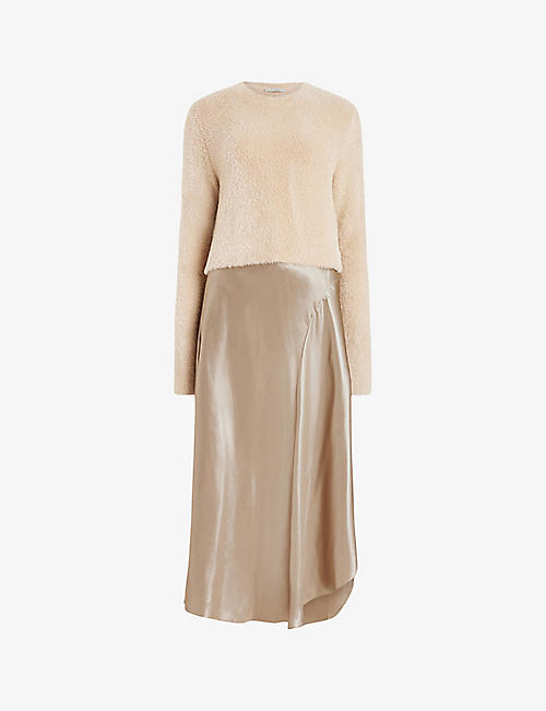 ALLSAINTS: Megan two-in-one asymmetric-hem recycled-polyester midi dress