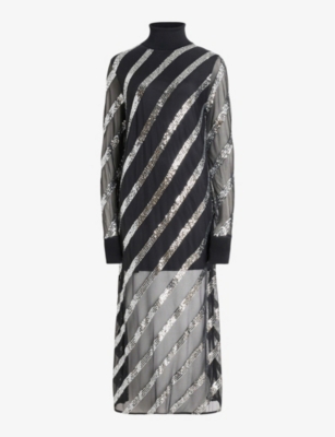 knee length dresses for ladies MEET ME AT MIDNIGHT SEQUIN AND MESH MAXI DRESS – AKIRA main image 1