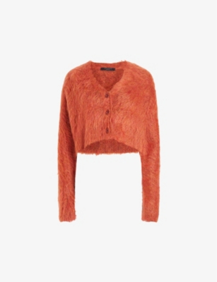 ALLSAINTS ALLSAINTS WOMEN'S PLANET RED WICK CROPPED BRUSHED MOHAIR-BLEND CARDIGAN