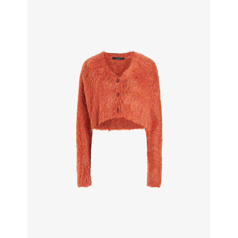 ALLSAINTS ALLSAINTS WOMEN'S PLANET RED WICK CROPPED BRUSHED MOHAIR-BLEND CARDIGAN