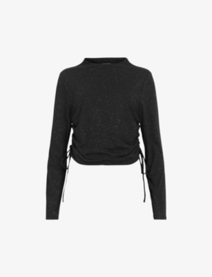 Shop Allsaints Women's Black Beta Funnel Neck Woven Top