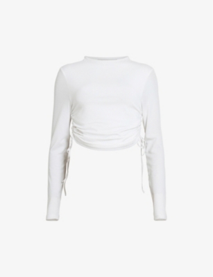 Allsaints Beta Long Sleeve Funnel Neck Top In Optic White