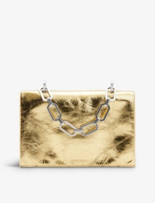 Allsaints Womens Gold Yua Metallic-leather Clutch Bag | ModeSens