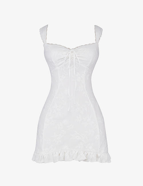 HOUSE OF CB: Odessa floral-embroidered cotton-blend mini dress