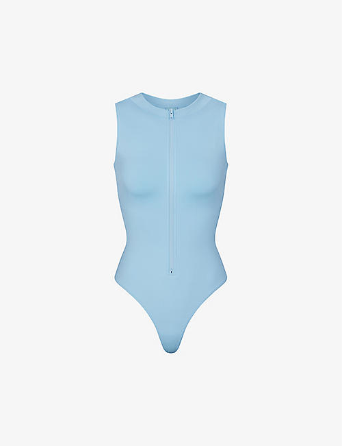 SKIMS: Zipped high-neck recycled stretch-nylon swimsuit