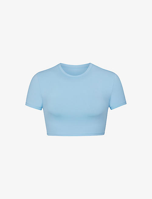 SKIMS: Round-neck cropped recycled-nylon top