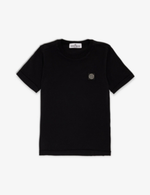 STONE ISLAND LOGO COTTON T-SHIRT WITH SHORT SLEEVE Kid Black