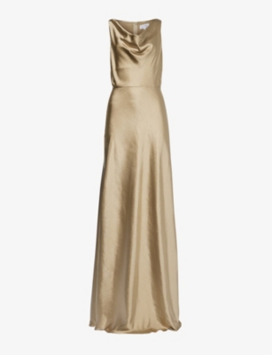 SIX STORIES: Cowl-neck flared-hem satin maxi dress