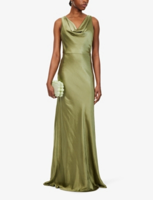 Shop Six Stories Women's Moss Green Sleeveless Cowl-neck Satin Maxi Dress