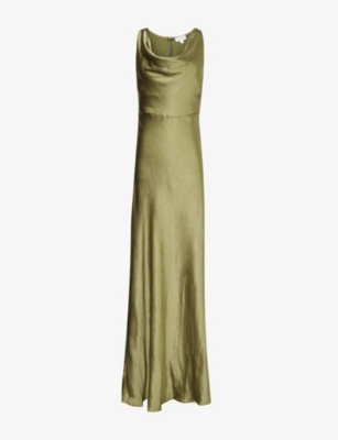 Shop Six Stories Women's Moss Green Sleeveless Cowl-neck Satin Maxi Dress