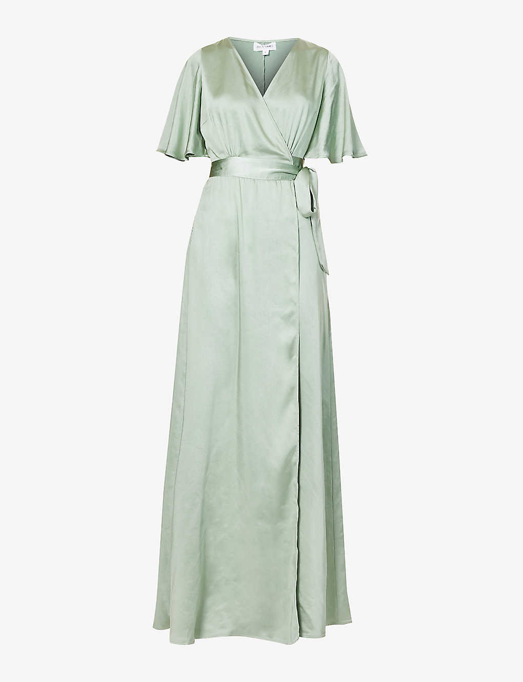 Six Stories Wrap-over Short-sleeved Woven Maxi Dress In Pale Green