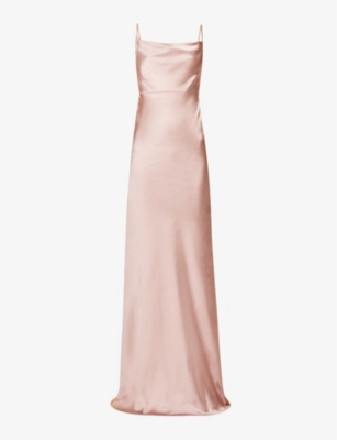 SIX STORIES: Cowl-neck flared-hem satin maxi dress