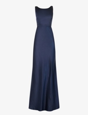 Six Stories Womens Midnight Cowl-back Sleeveless Satin Maxi Dress In Midnight