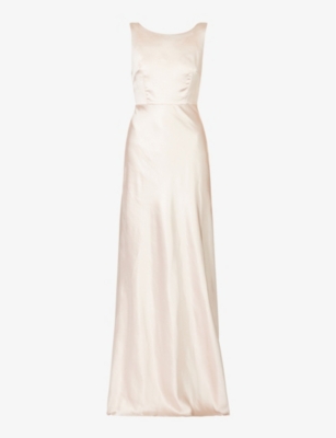 Six Stories Cowl-back Sleeveless Satin Maxi Dress In Pale Pink