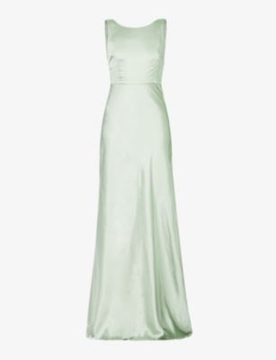 Six Stories Cowl-back Sleeveless Satin Maxi Dress In Pale Green