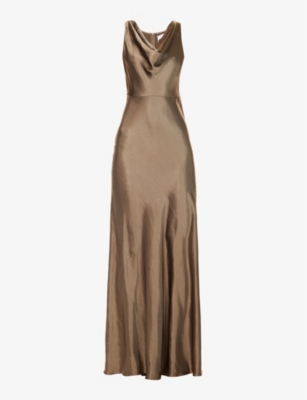 Six Stories Womens Dark Olive Sleeveless Cowl-neck Woven Maxi Dress In Dark Olive