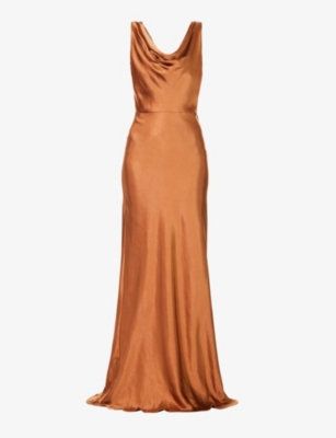 Six Stories Sleeveless Cowl-neck Woven Maxi Dress In Rust