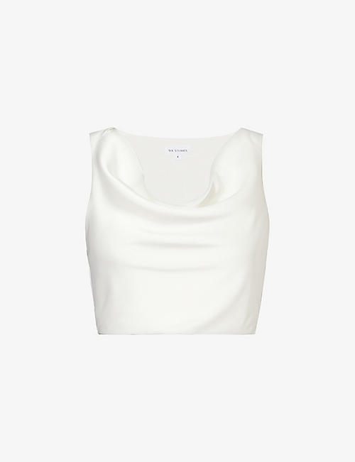 SIX STORIES: Cowl-neck cropped satin top