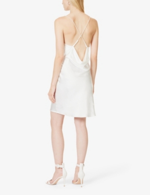 Shop Six Stories Womens White Cowl-neck Beaded-strap Satin Mini Dress