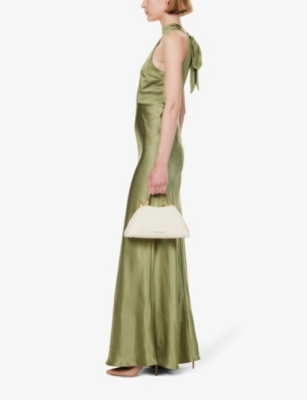 Shop Six Stories Womens Moss Green Halterneck Slim-fit Satin Maxi Dress