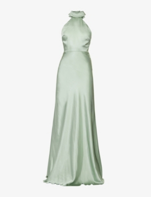 SIX STORIES: Halterneck slim-fit satin maxi dress