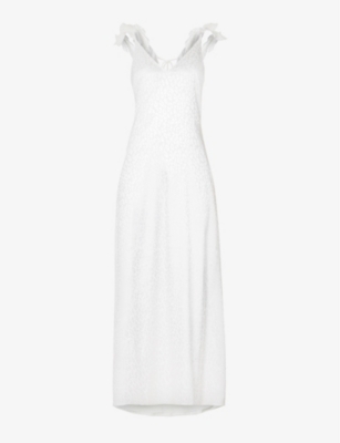 Six Stories Womens White Sleeveless Ruffle-strap Woven Maxi Dress