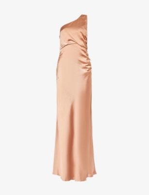 SIX STORIES: One-shoulder ruched satin maxi dress