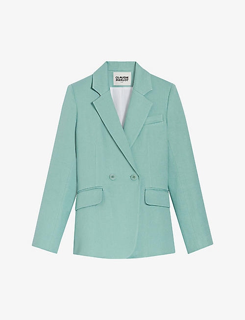 CLAUDIE PIERLOT: Double-breasted straight-fit stretch linen-blend blazer