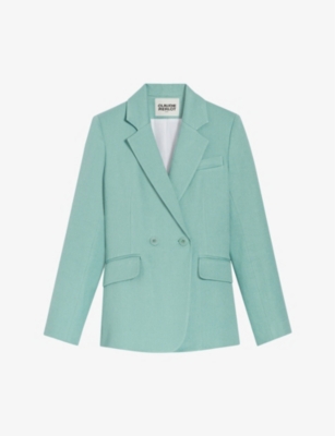 Claudie Pierlot Womens Verts Double-breasted Straight-fit Stretch Linen-blend Blazer