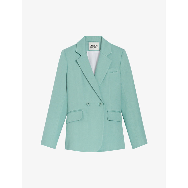 Claudie Pierlot Womens Verts Double-breasted Straight-fit Stretch Linen-blend Blazer